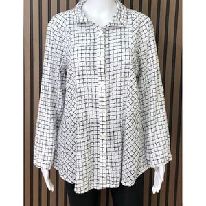 Trisha Tyler Women's‎ Long Sleeve Shirt Grid Check White Navy L Button Up Artsy